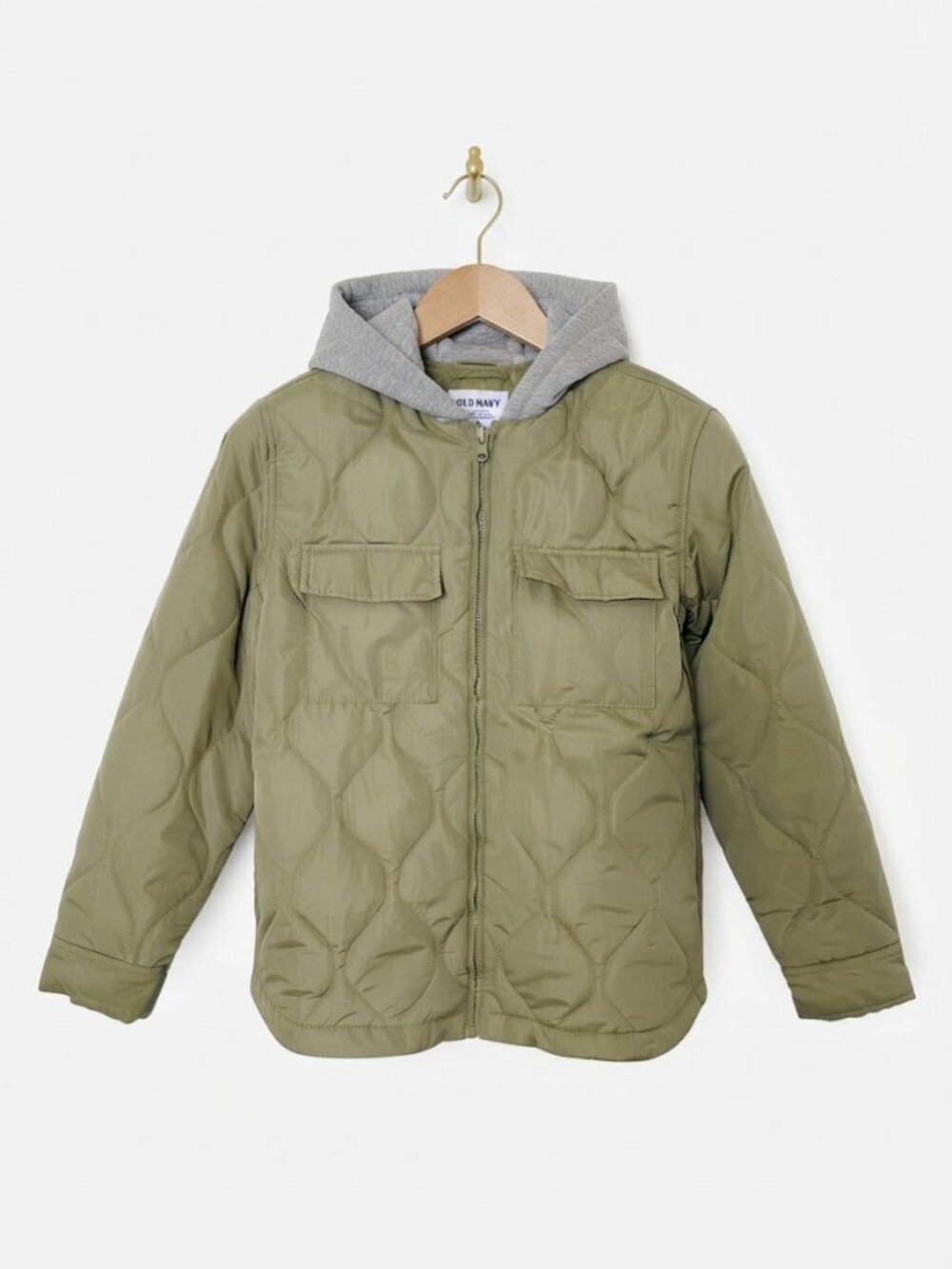 Old Navy Boys Olive Quilted Jacket Hooded Size XL 14-16